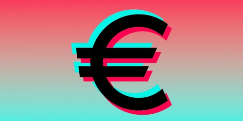 The Euro currency symbol in the style and colours of the TikTok logo