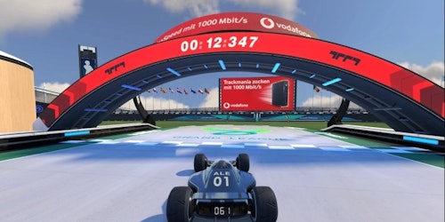 An ad for Vodafone appearing in the racing game Trackmania