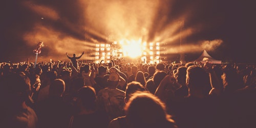 A photo taken from the middle of a crowd watching a live concert