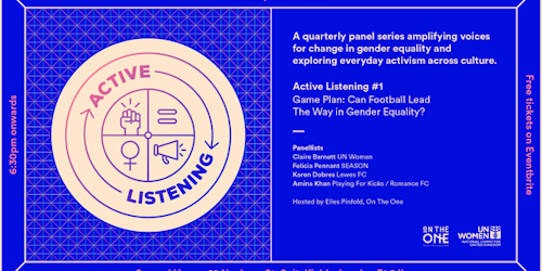 The first event in the Active Listening series is called the first event in the series is called: Game Plan: Can Football Lead the Way in Gender Equality. 