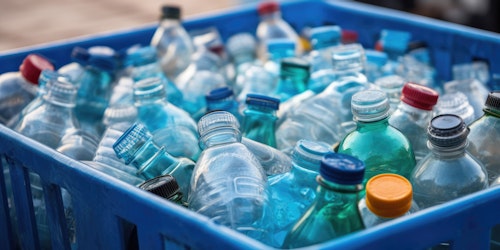 Plastic bottles in a recyling bin