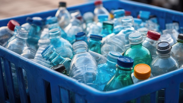 Plastic bottles in a recyling bin
