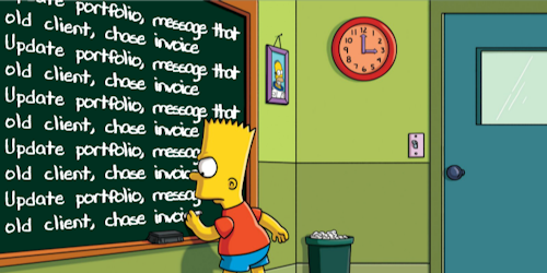 Bart Simpson writes list on chalkboard
