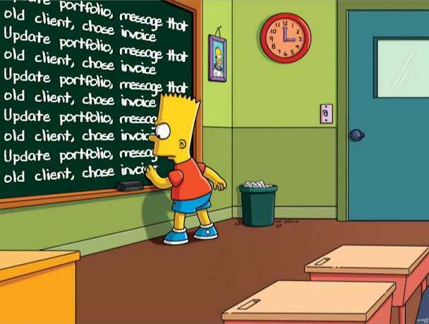 Bart Simpson writes list on chalkboard