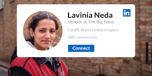 Lavinia Big Issue vendor
