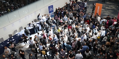A busy trade show, formerly a staple of B2B marketing