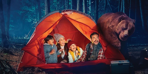 Family camping in the woods