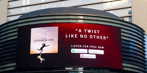 A billboard advertising an audiobook from Stephen Fry