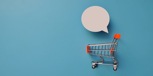 Shopping trolley with conversational bubble