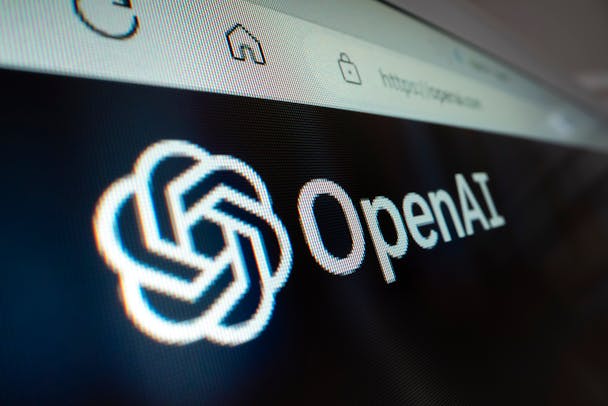 The OpenAI logo shown on a desktop browser The OpenAI logo shown on a desktop browser