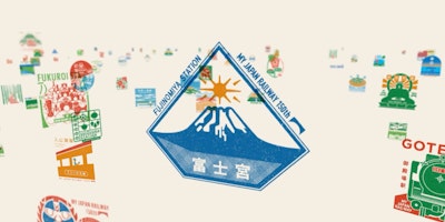 Colorful passport-style stamps representing Japans various railway stations