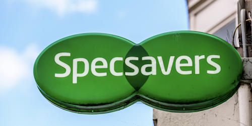 A Specsavers Opticians logo sign outside its store in Northampton town centre