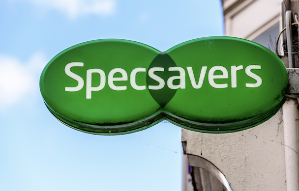 A Specsavers Opticians logo sign outside its store in Northampton town centre