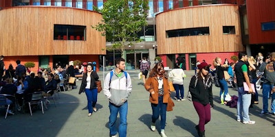 The central courtyard of Anglia Ruskin University's Cambridge campus.