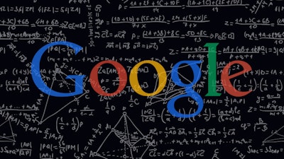 Google logo against a blackboard full of equations