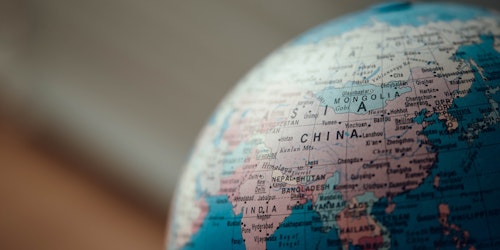 China displayed on a globe.