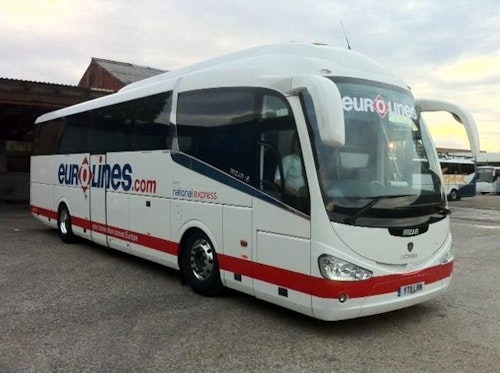A Eurolines coach setting off on another journey.