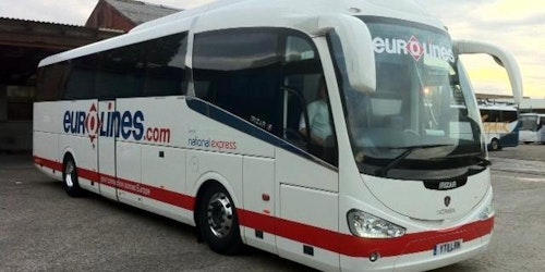 A Eurolines coach setting off on another journey.