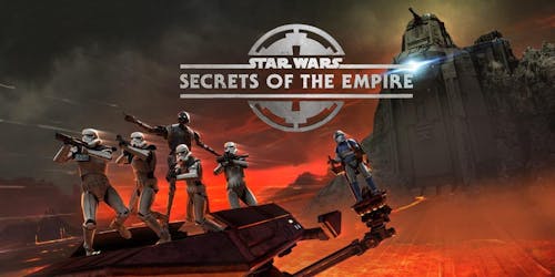 An image of storm troopers from Star Wars flying a floating barge. An image of storm troopers from Star Wars flying a floating barge.