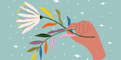 Illustration of hand holding flowers