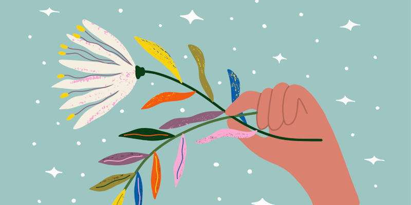 Illustration of hand holding flowers