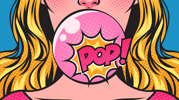 Pop art rendition of bubblegum bubble being popped