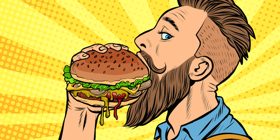 Illustration of guy eating burger 