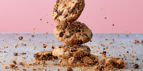 Cookies falling and being crumbled