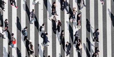 Aerial view of busy crosswalk in Japan