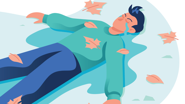 Illustration of man lying in a puddle of his own tears