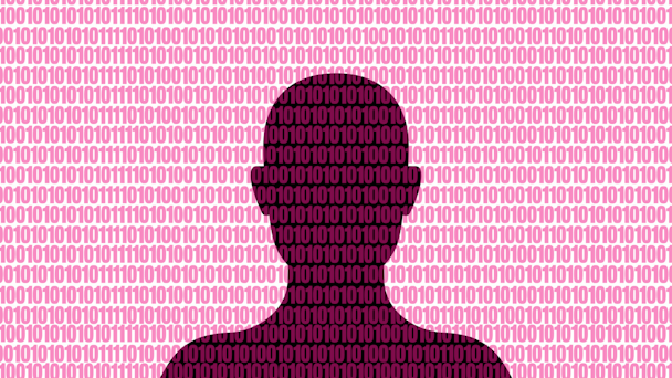 Human silhouette behind data