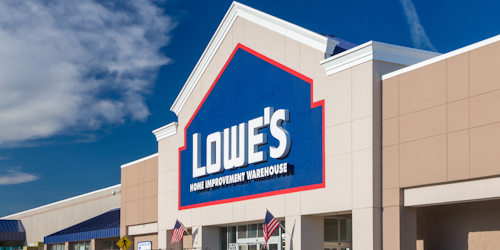 Lowe's storefront with American flags