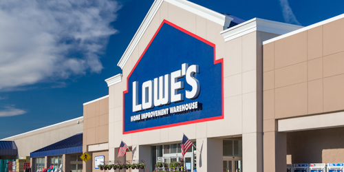 Lowe's storefront with American flags