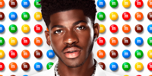 M&M's candy background with Lil Nas X