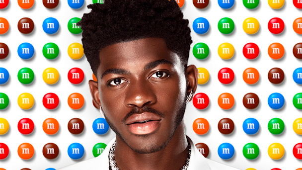 M&M's candy background with Lil Nas X