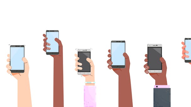 Various hands holding mobile phones Various hands holding mobile phones