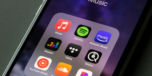 Music apps on mobile phone screen