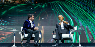 Obama onstage in Brooklyn, New York City with Klick Group founder Leerom Segal