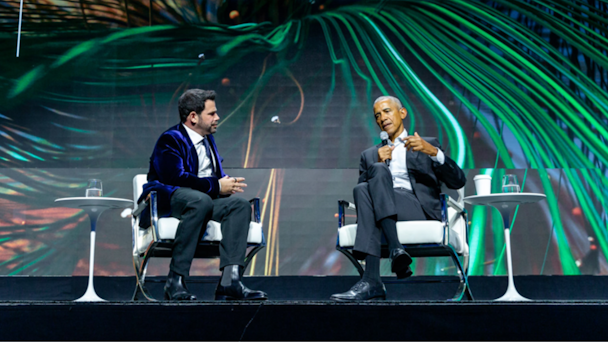 Obama onstage in Brooklyn, New York City with Klick Group founder Leerom Segal