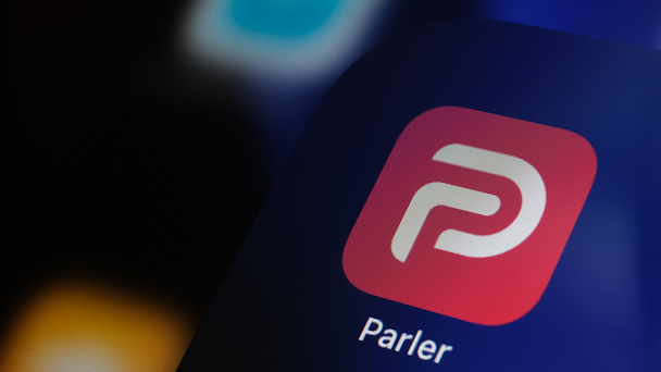 Parler app logo on mobile screen