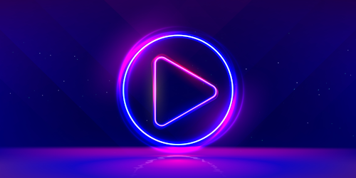 Glowing blue and purple TV play button