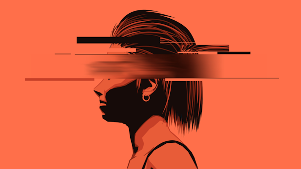 Pixelated profile of woman's head