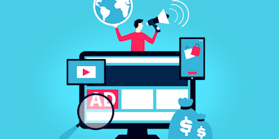 Computer illustration depicting ad buying