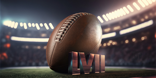 Football with LVII sign