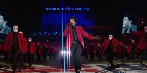 The Weeknd onstage at Pepsi Super Bowl LV Halftime Show in 2021