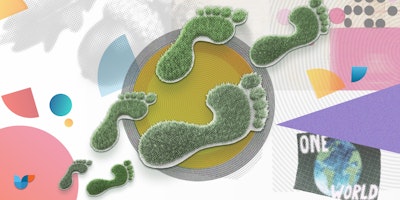 'Grassy' footprints over a graphical depiction of the planet