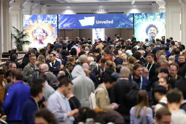 A crowd of people at the CES show 2024