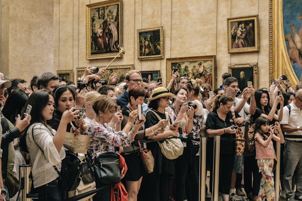 A crowd in a museum