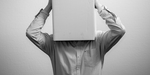 A person with a cardboard box over their head