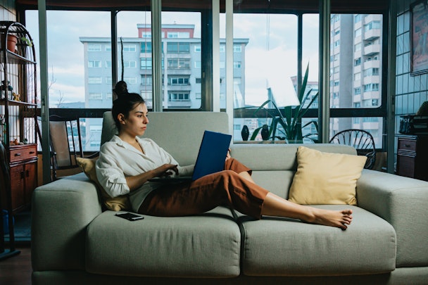 A woman working from home